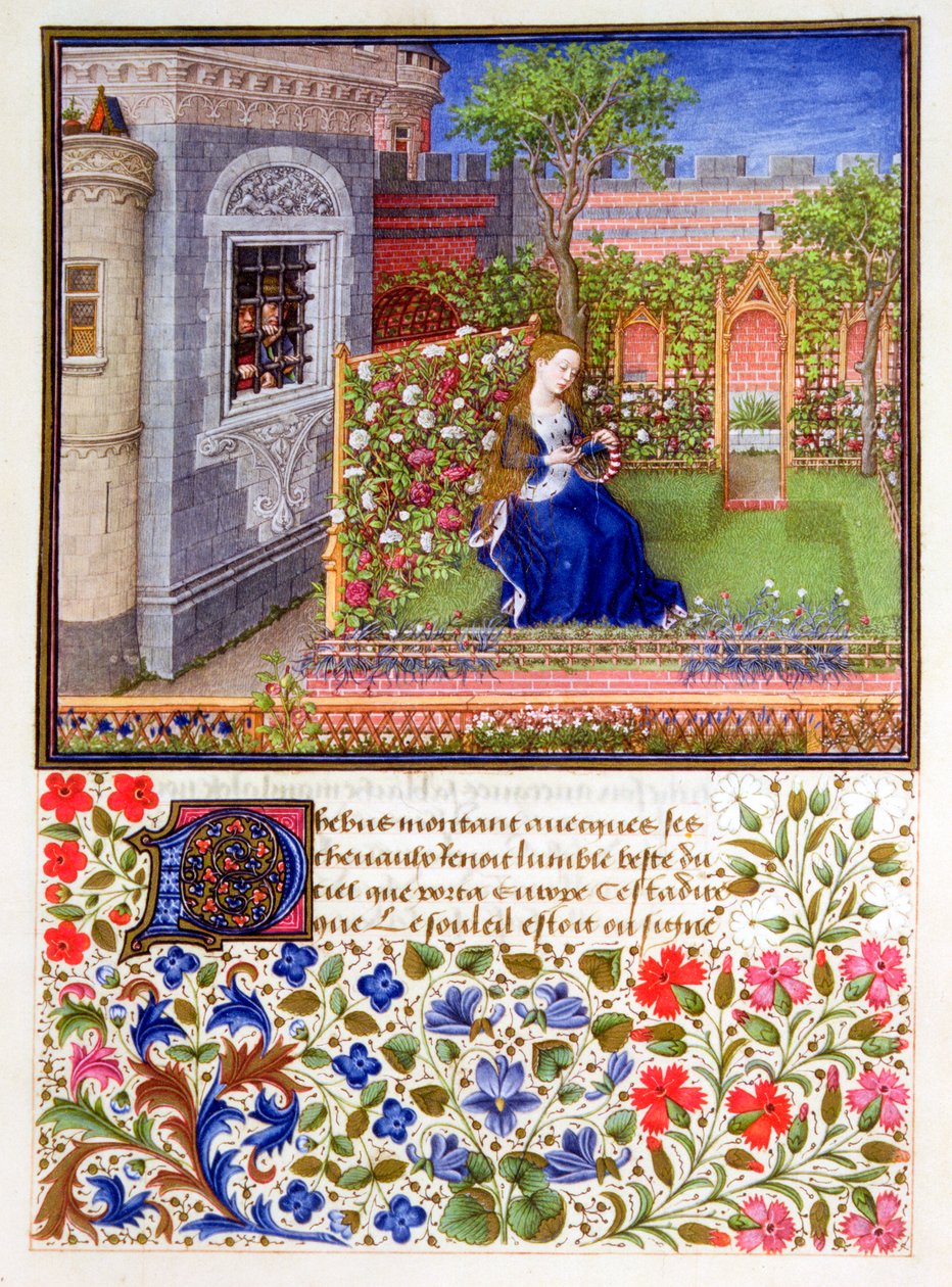 Os prisioneiros ouvindo Emily cantando no jardim, 1340-1341 de Unbekannt