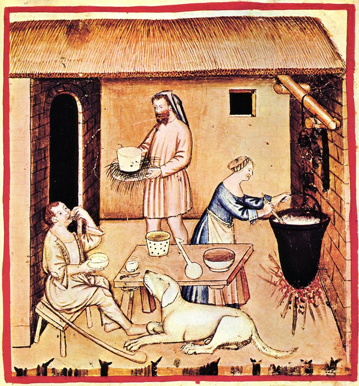 A produção de queijo. Uma miniatura de Tacuinum Sanitatis, segunda metade do 14º cen. de Unbekannt