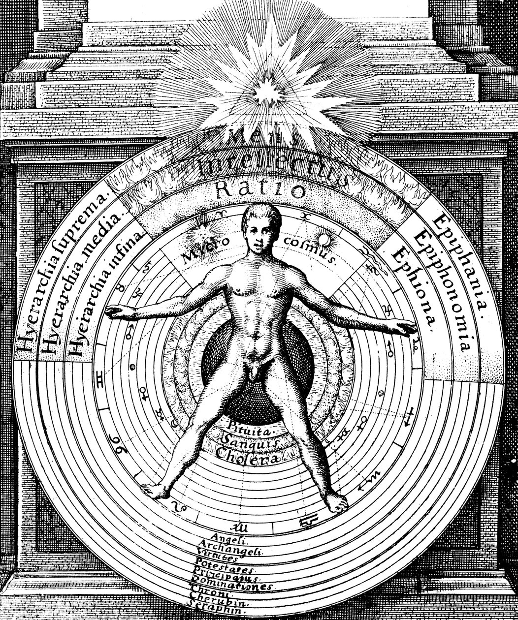 A relação do homem, o microcosmo, com o universo, o macrocosmo, c1617 de Unbekannt