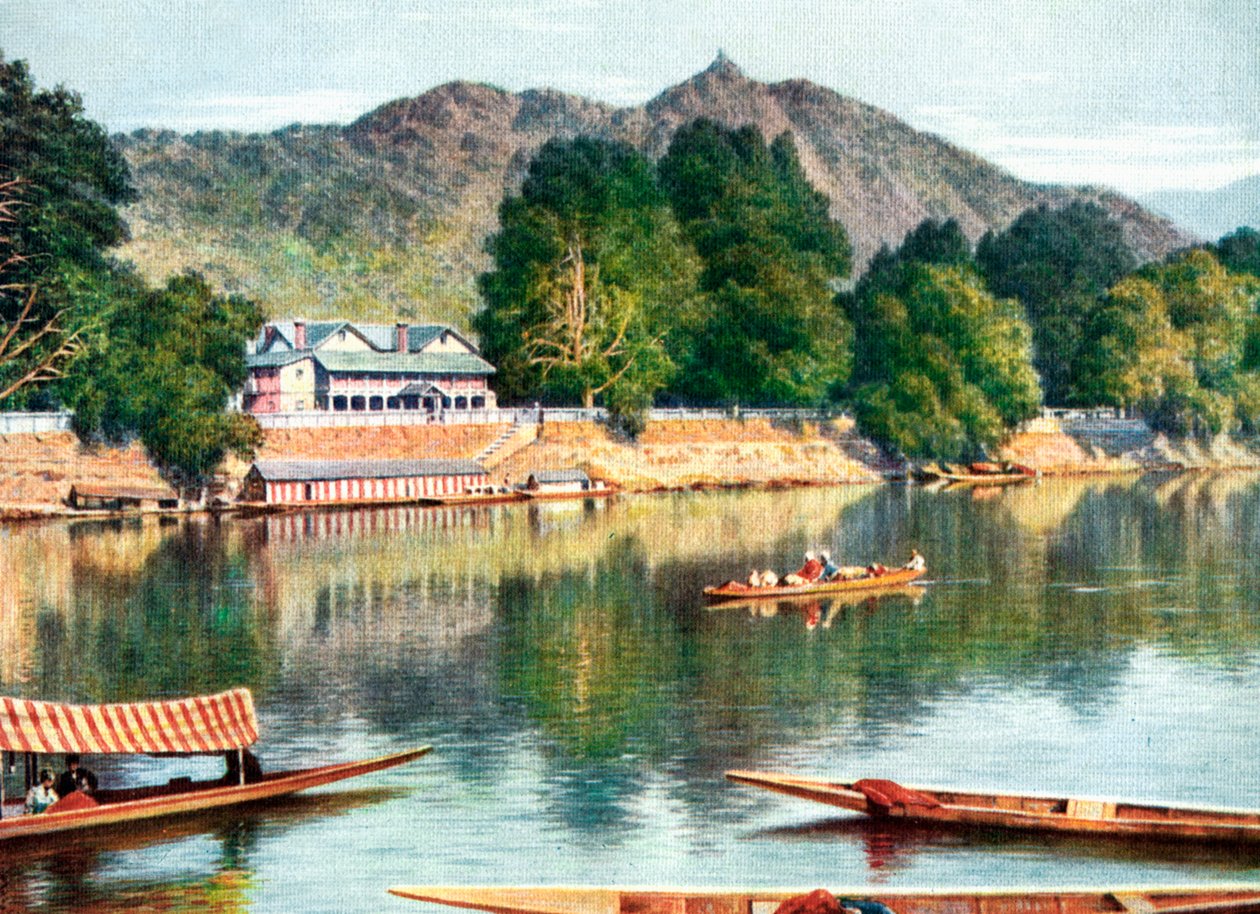 O rio Jhelum e clubhouse em Srinagar, Índia, início do século XX de Unbekannt