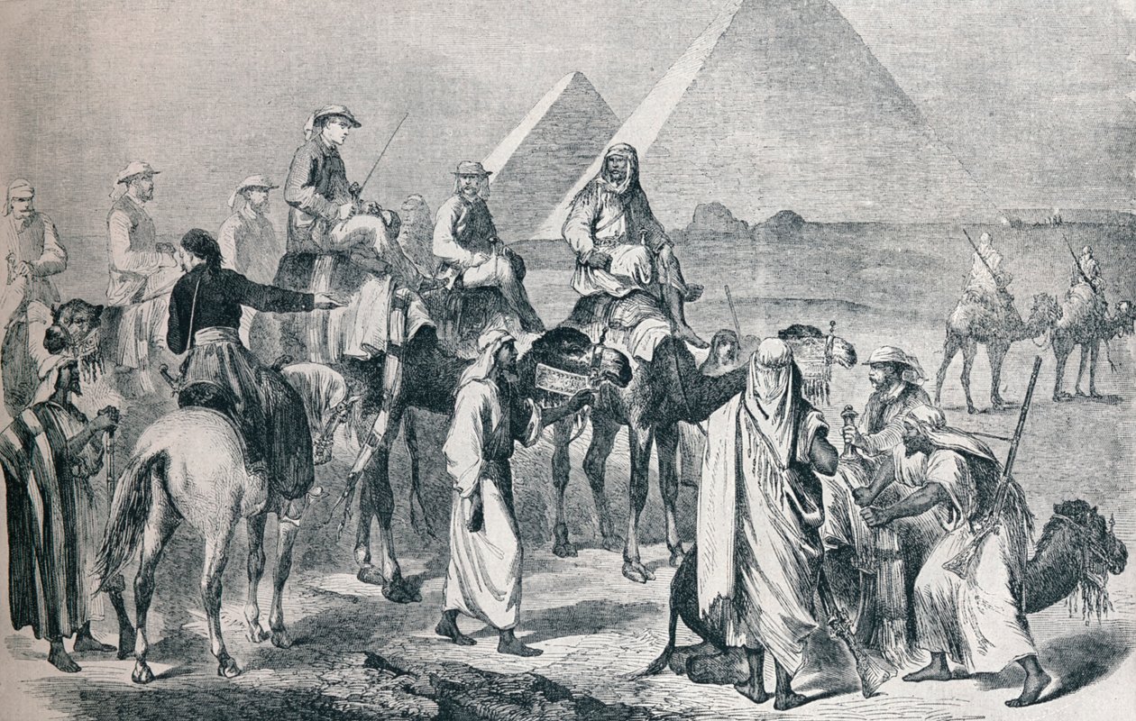 A festa real deixando o acampamento em Gizé, Egito, c1861 1910 de Unbekannt
