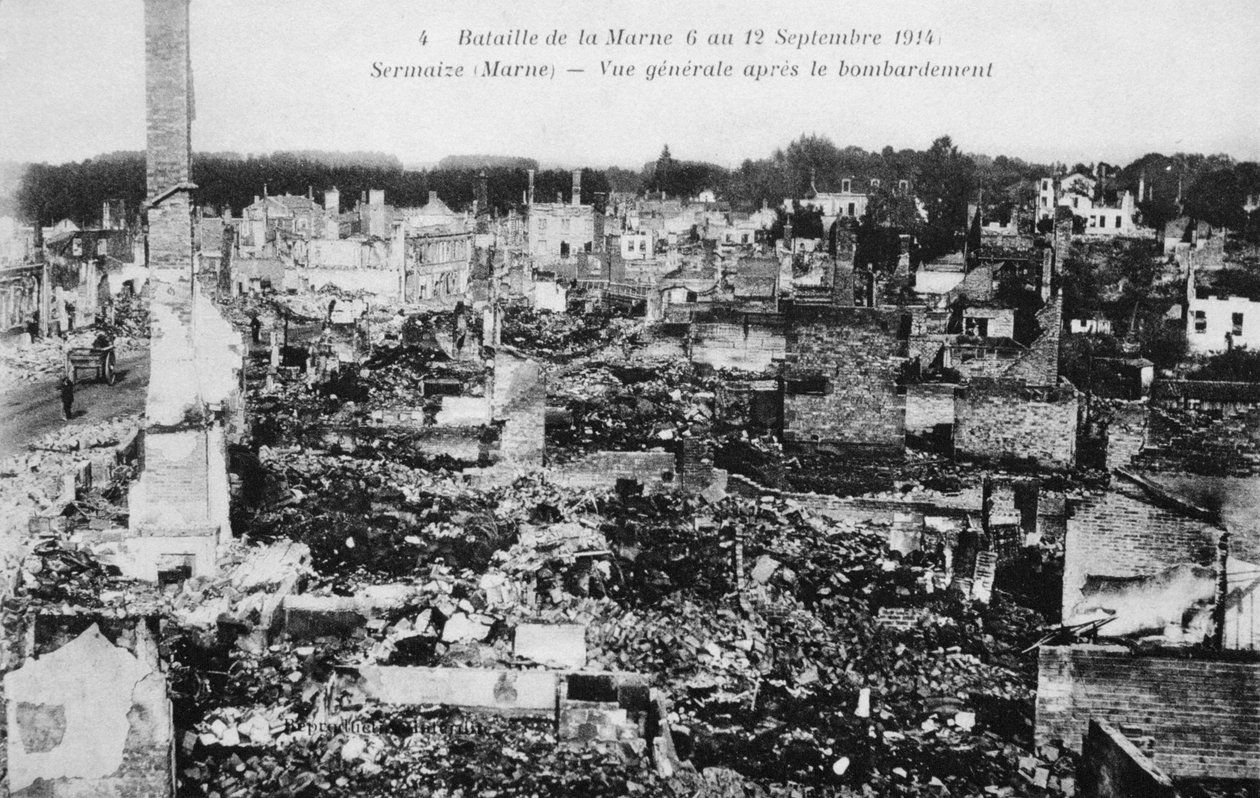 As ruínas de Sermaize-Les-Bains, França, Batalha de Marne, Primeira Guerra Mundial, 1914 de Unbekannt