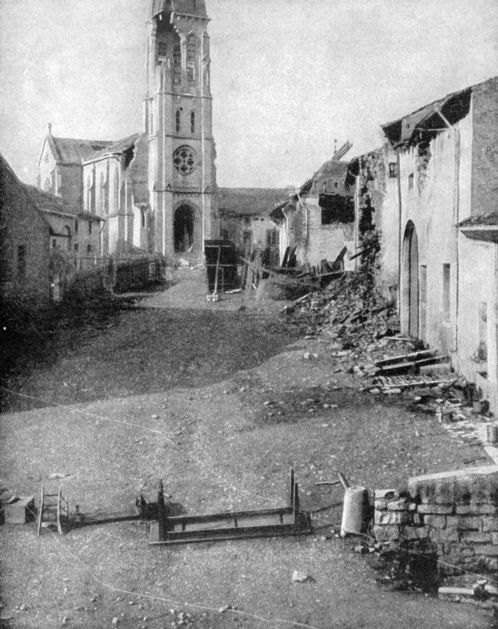 As ruínas de uma vila em Lorena, Primeira Guerra Mundial, 1915 de Unbekannt