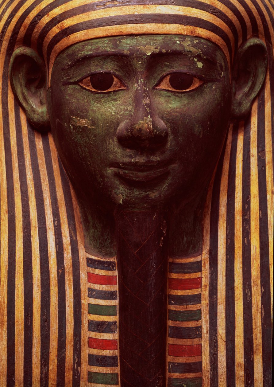 O sarcófago de Psametik (664-610BC) detalhe do rosto, egípcio de Unbekannt