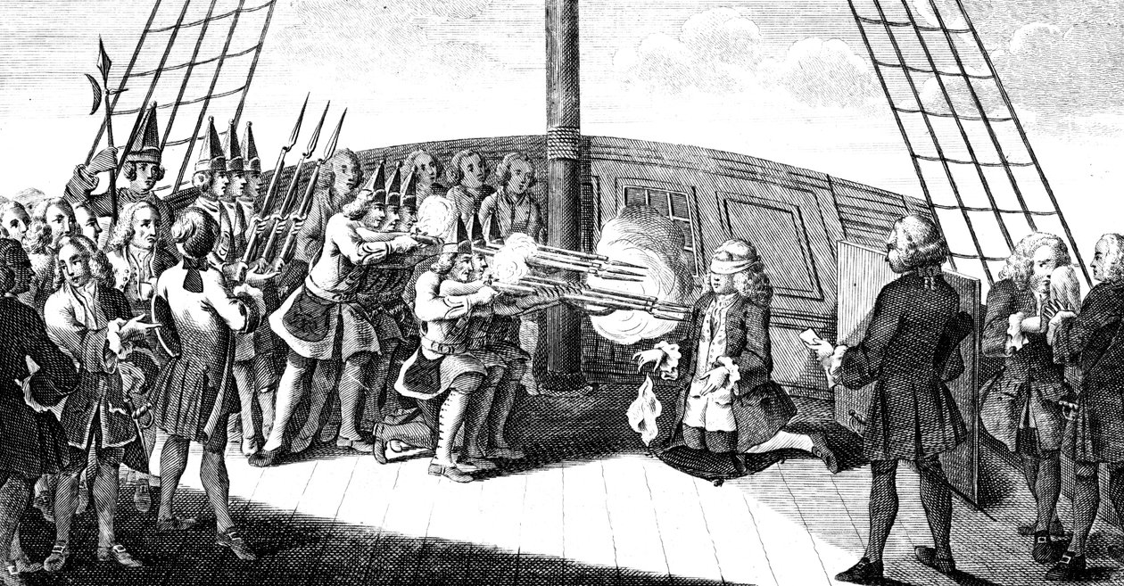O tiroteio do almirante Byng a bordo do Monarque, 1757 de Unbekannt