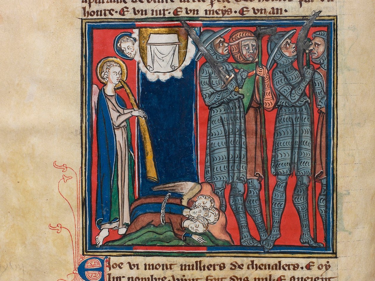 O sexto anjo tocou sua trombeta... Miniatura de: Apocalypse de saint Jean, ca 1320. de Unbekannt