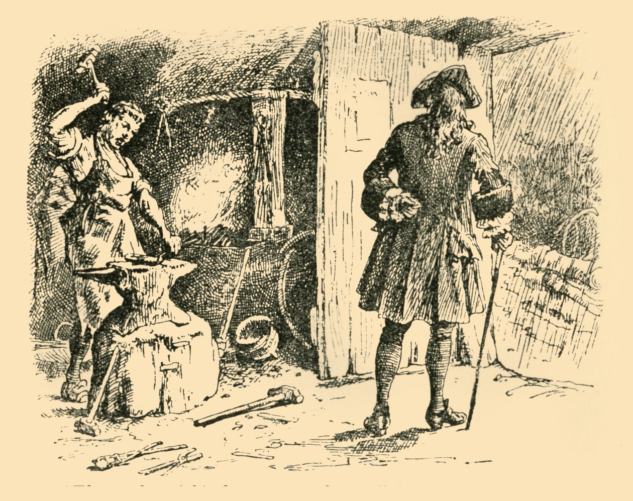 Os golpes de seu martelo na bigorna mantiveram o tempo de sua canção, 1907. de Unbekannt