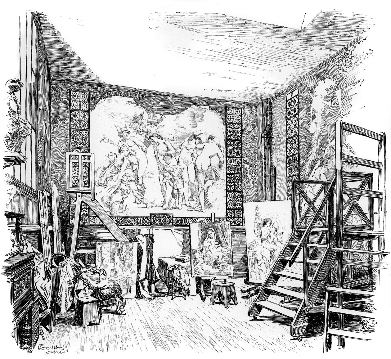 O estúdio de Paul-Jacques-Aime Baudry, c1880-1882 de Unbekannt