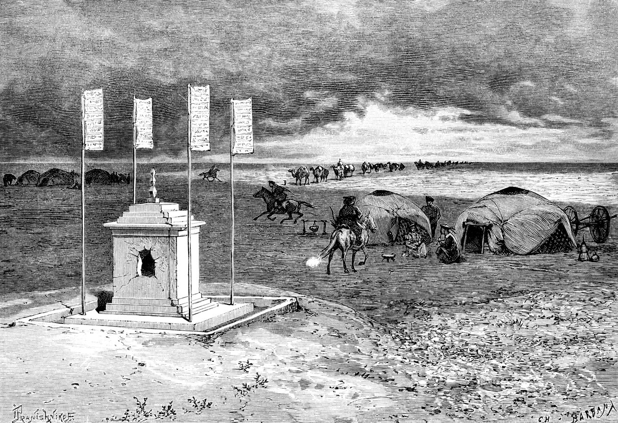 O túmulo de um lama e um acampamento, deserto da Mongólia, c1890 de Unbekannt