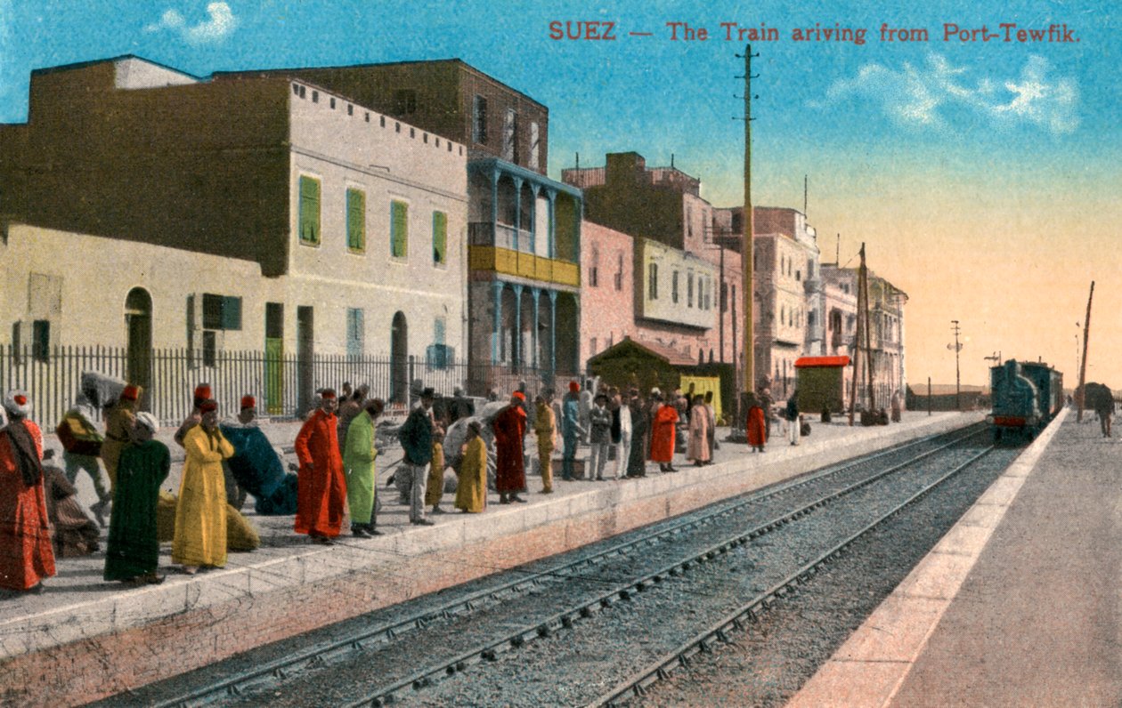 O trem que chega de Port Tewfik, Suez, Egito, século XX de Unbekannt