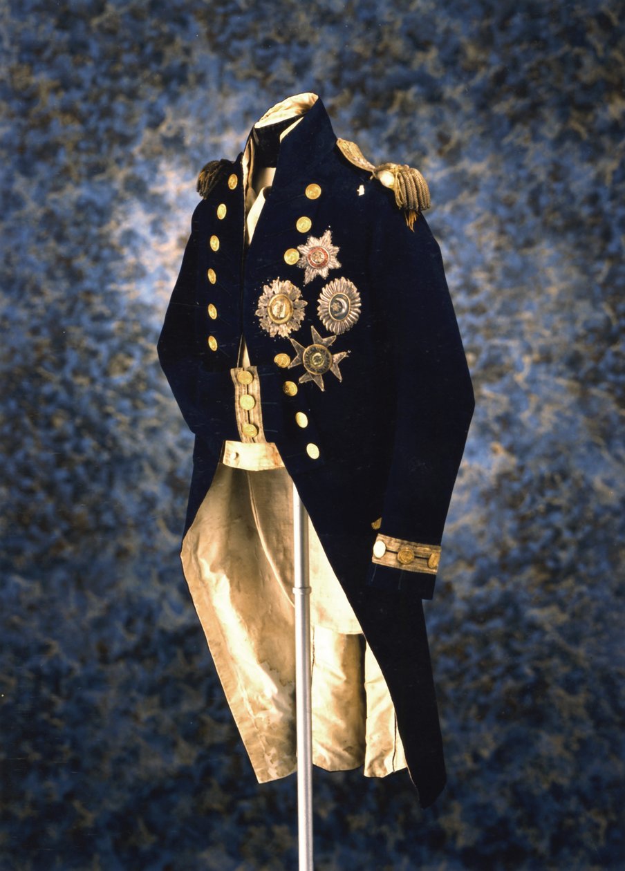 O uniforme que o almirante Lord Nelson usava quando foi morto na Batalha de Trafalgar, 1805 de Unbekannt