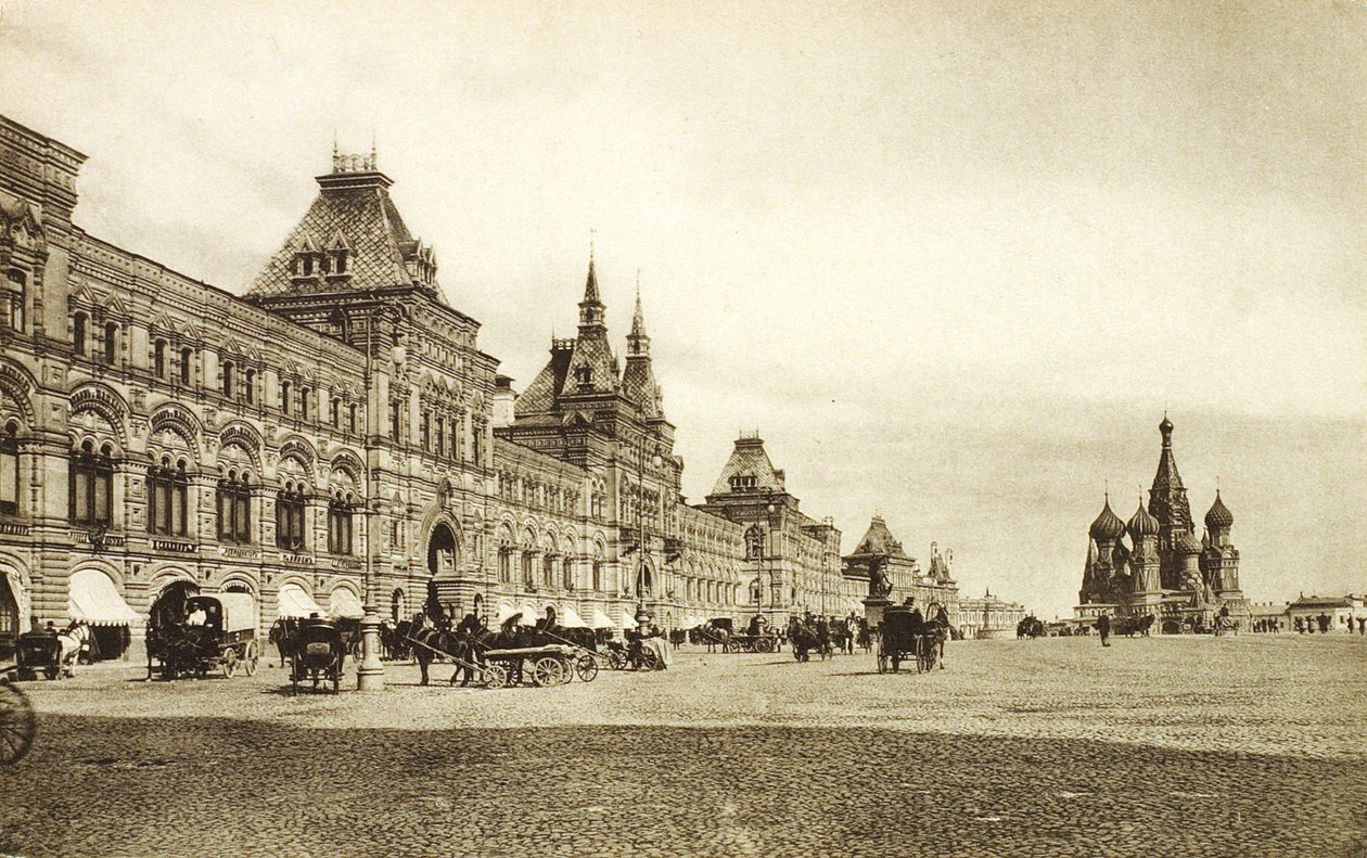 As linhas comerciais superiores na Praça Vermelha, Moscou, Rússia, década de 1910 de Unbekannt