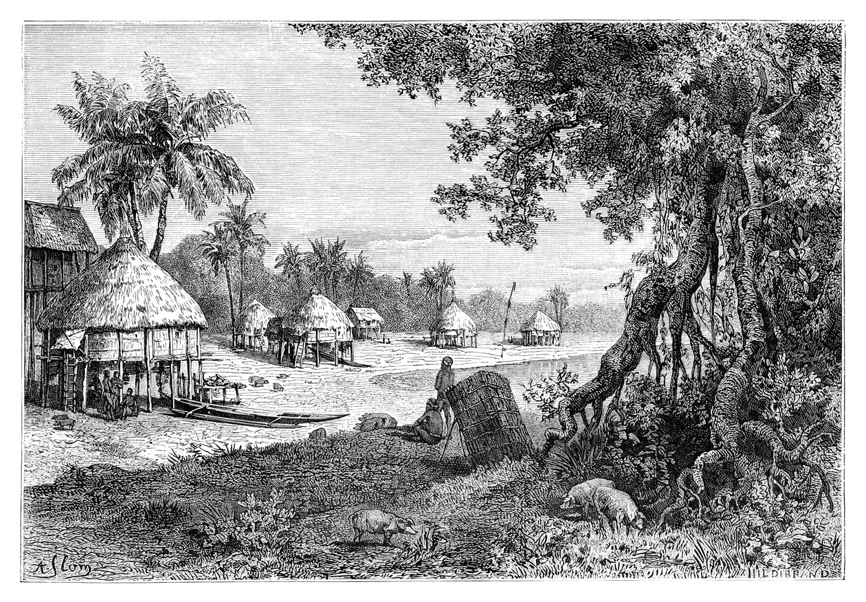 A vila de Sawi, Car-Nicobar, Ilhas Nicobar, Índia, 1895 de Unbekannt