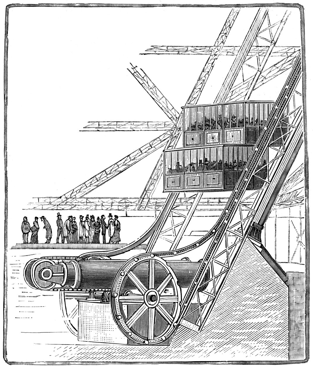 O poço do elevador Roux Combaluzier, Torre Eiffel, Paris, 1889 de Unbekannt
