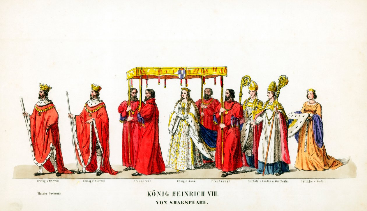 Figurinos de teatro para peça de Shakespeares, Henrique VIII, século XIX de Unbekannt
