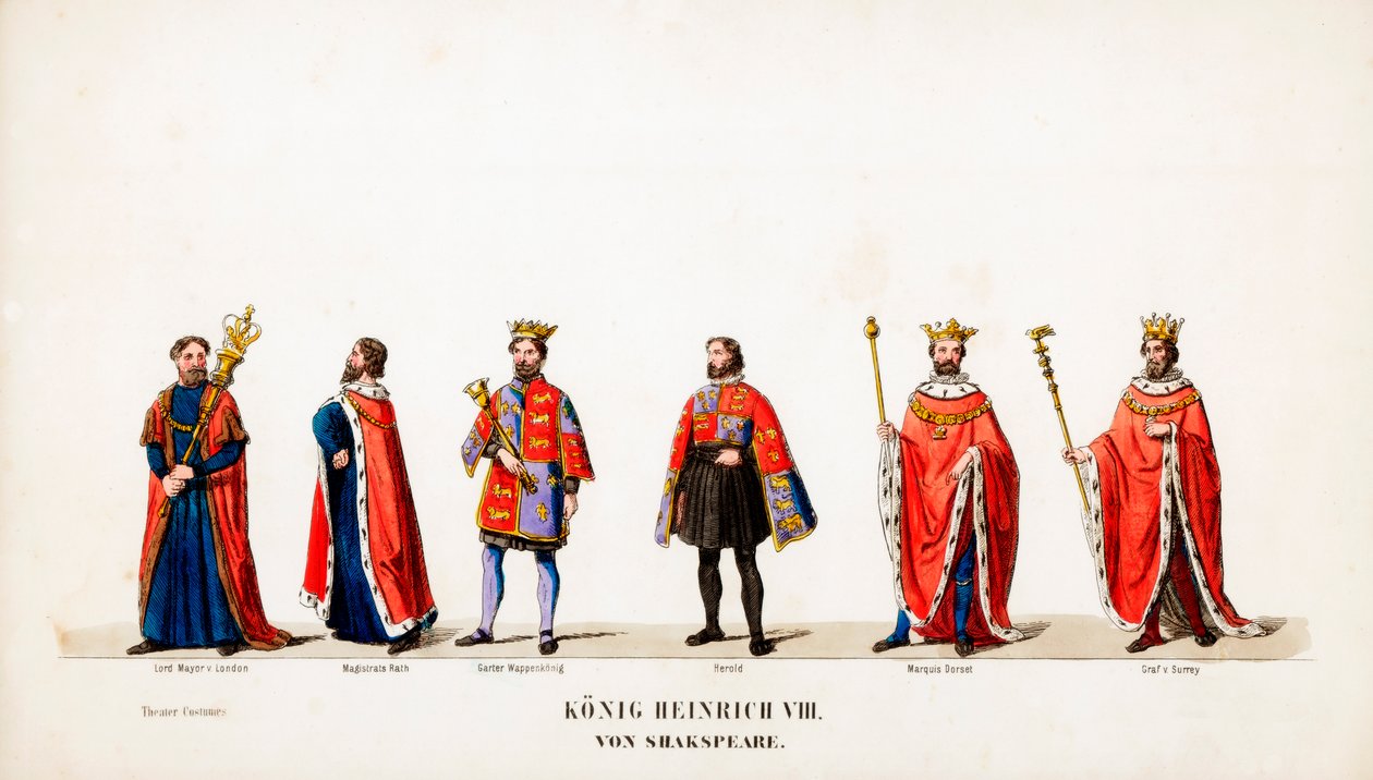 Figurinos de teatro para peça de Shakespeares, Henrique VIII, século XIX de Unbekannt