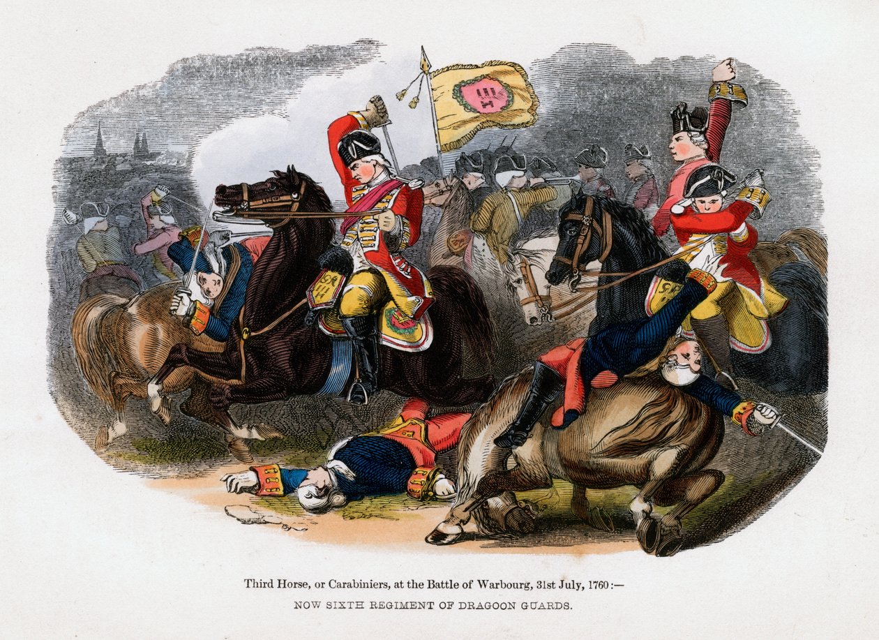 Terceiro Cavalo, ou Carabiniers, na Batalha de Warburg, 31 de julho de 1760 de Unbekannt