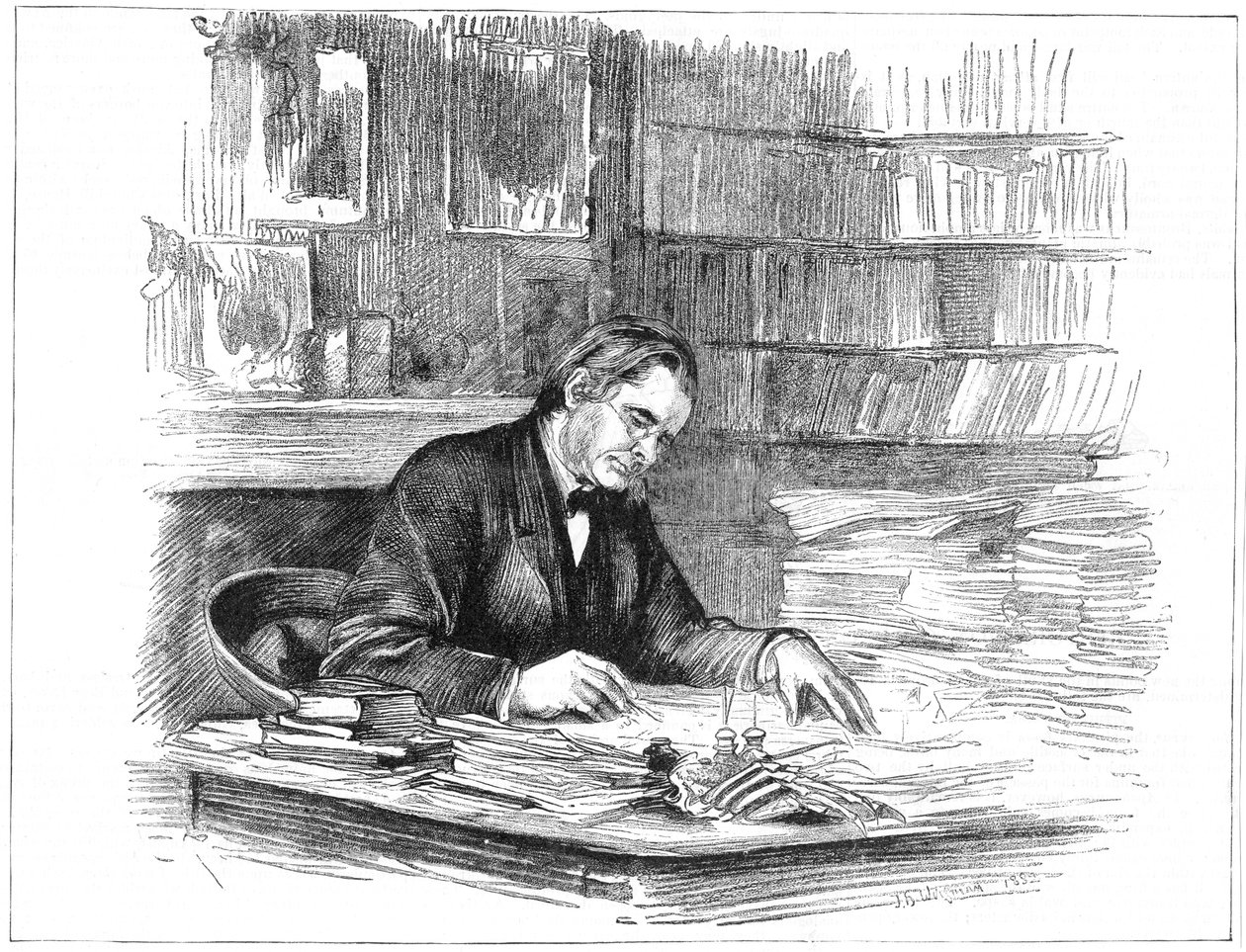 Thomas Henry Huxley, biólogo britânico, em sua mesa em 1882 1883 de Unbekannt