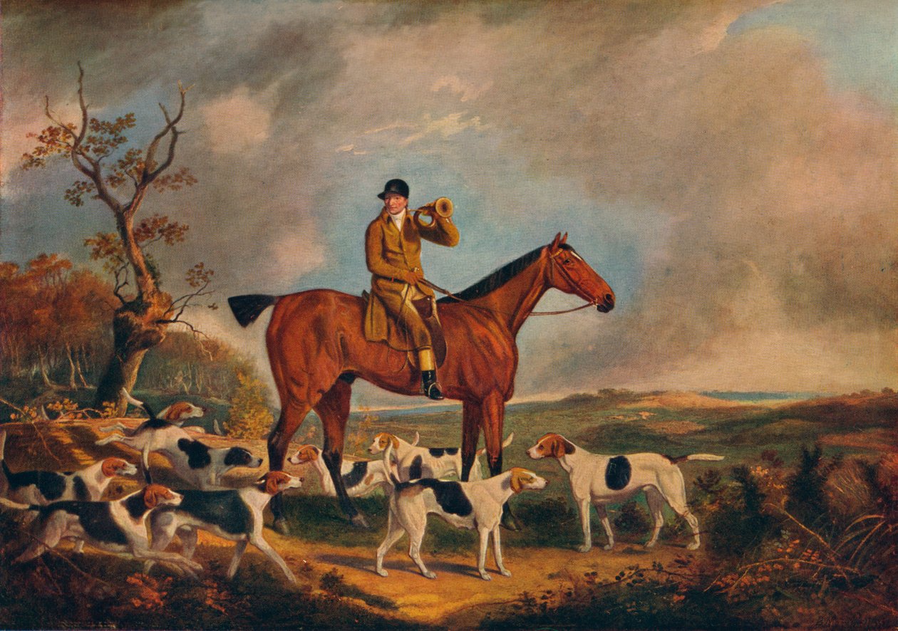 Thomas Oldaker em Pickle com seus cães, século c19th, 1922 de Unbekannt