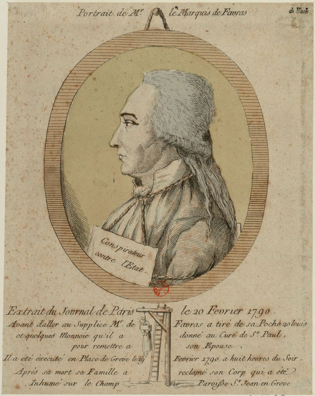 Thomas de Mahy, Marquês de Favras 1744-1790. Do Journal de Paris em 20 de fevereiro de 1790, 1790. de Unbekannt