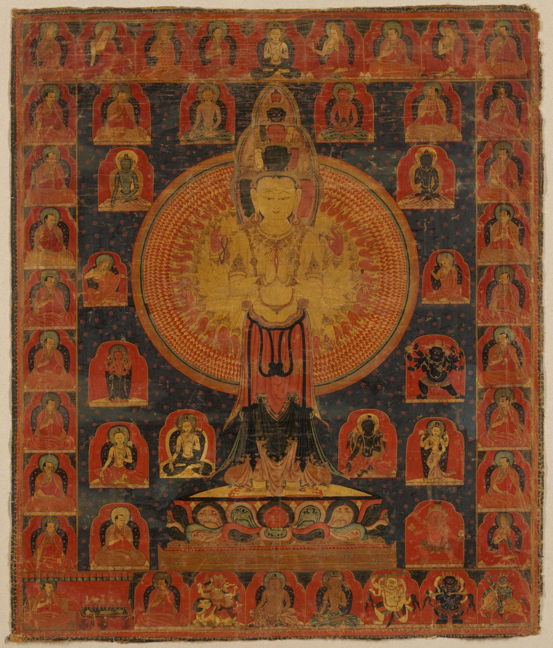 Chenresi de mil braços, uma forma cósmica do Bodhisattva Avalokiteshvara, século XIV. de Unbekannt