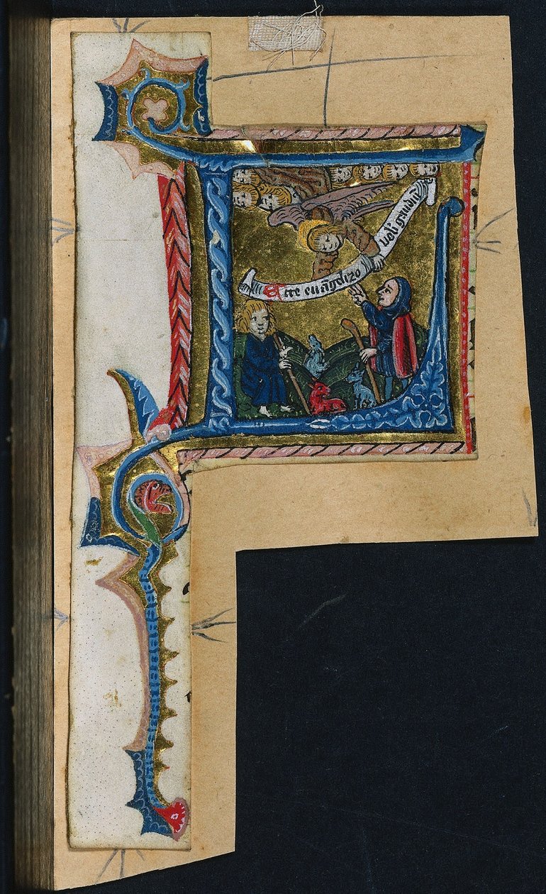 Três cortes de um missal: L inicial com a Anunciação aos Pastores, c. 1470-1500. de Unbekannt