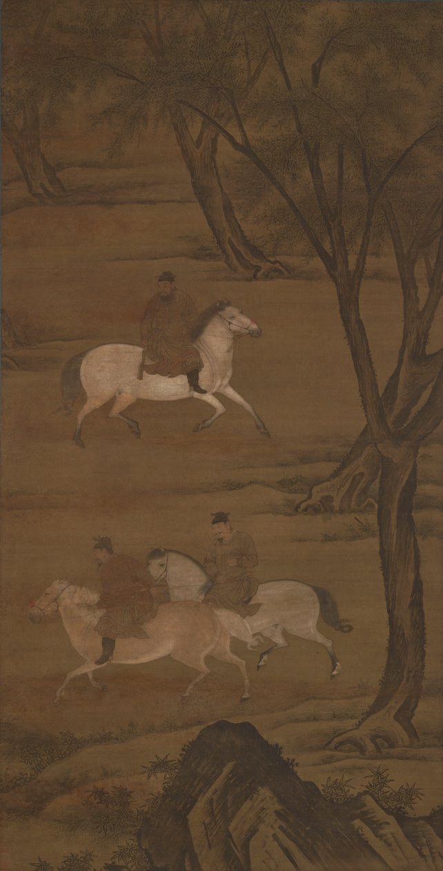 Três cavaleiros cavalgando sob salgueiros, século XV. de Unbekannt
