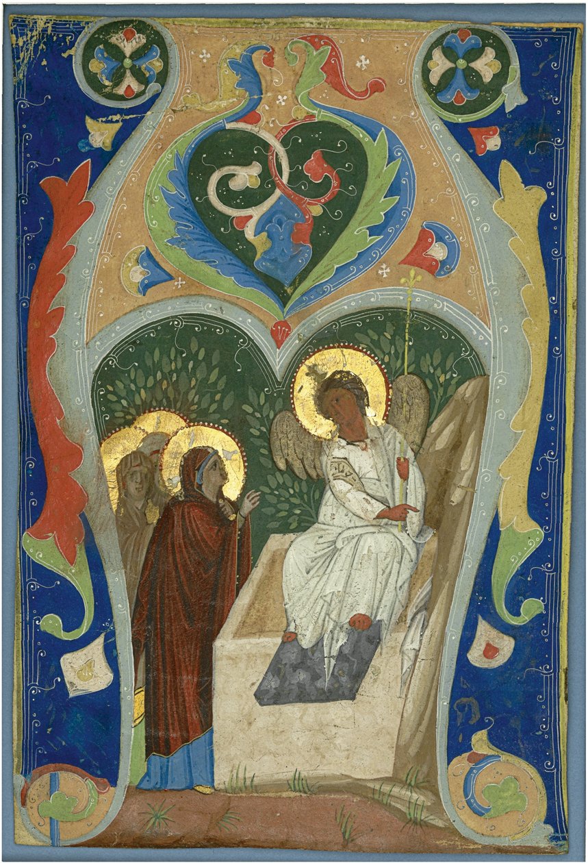 Três Maries e o anjo ardente no túmulo. Inicial, ca 1310 de Unbekannt