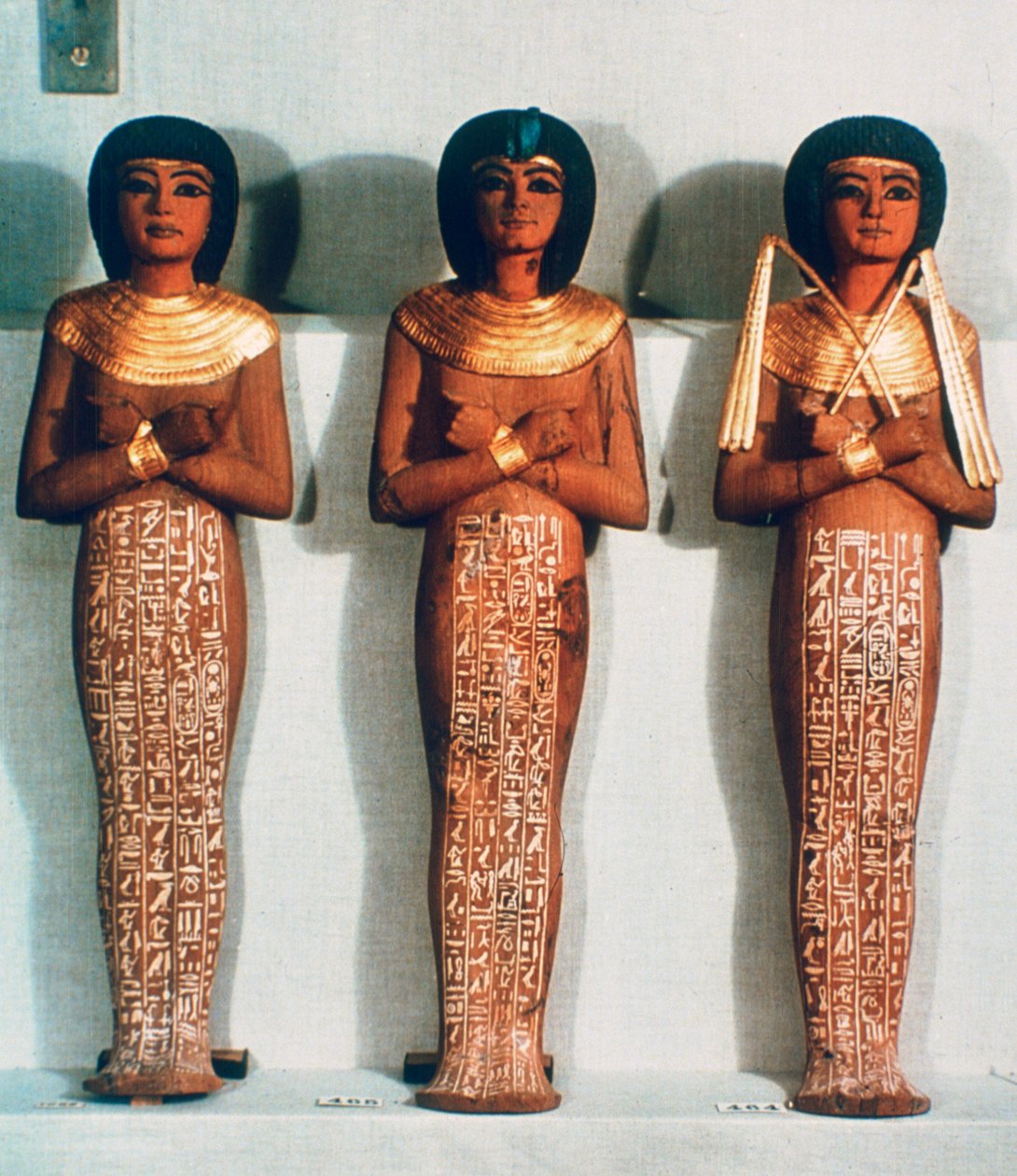 Três figuras Shabtis ou servas, objeto funerário Tutankhamon, 18a dinastia de Unbekannt