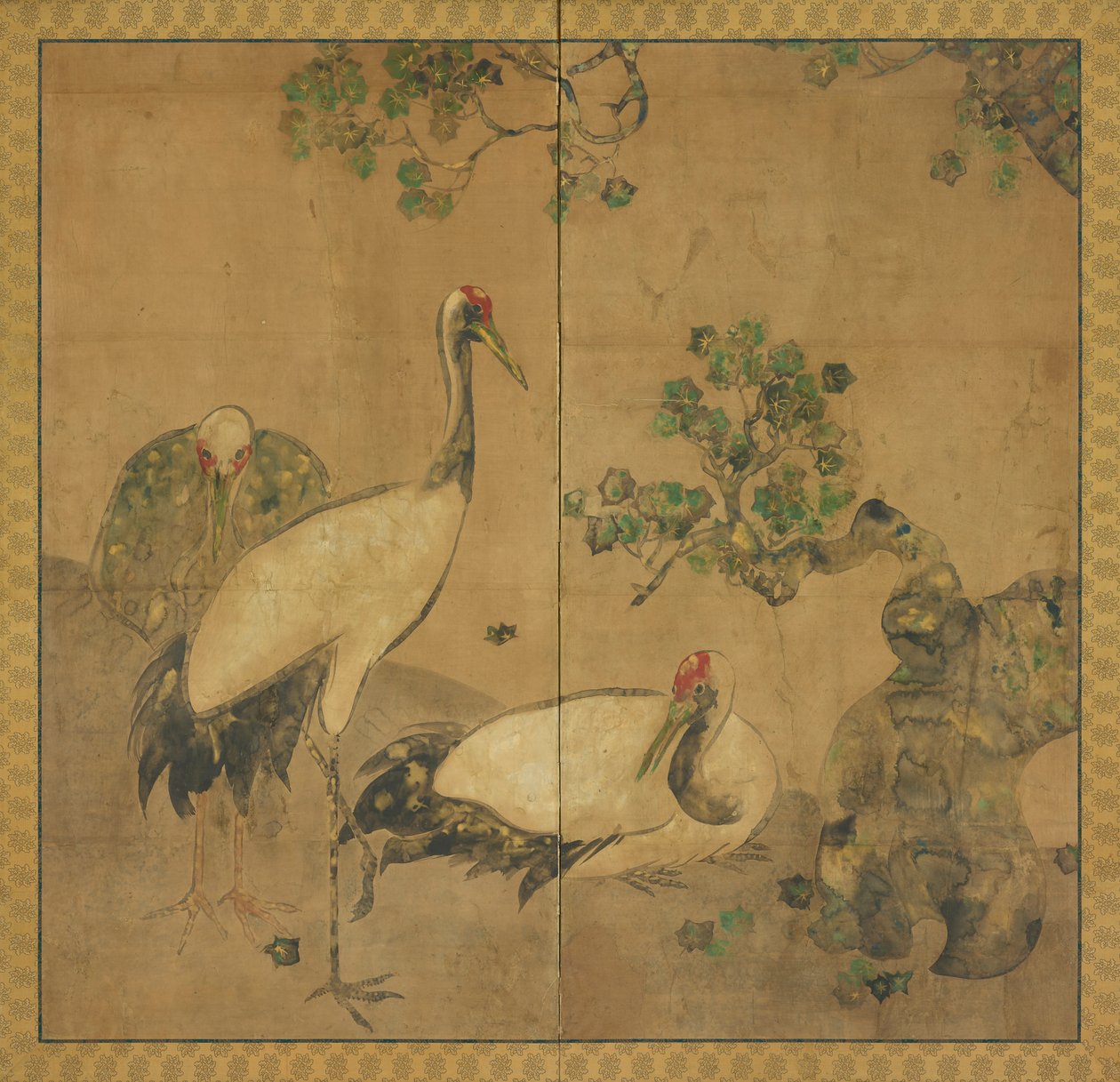 Três guindastes sob uma árvore, período Edo, 1615-1868. de Unbekannt