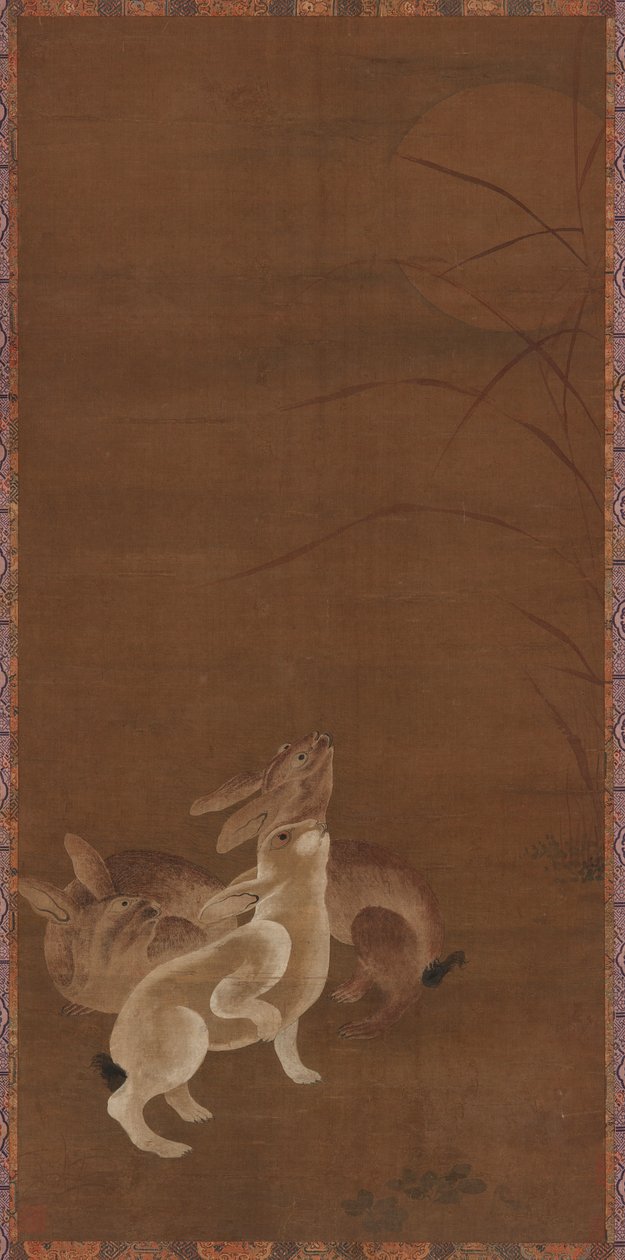 Três lebres olhando para a lua, 1368-1644. de Unbekannt