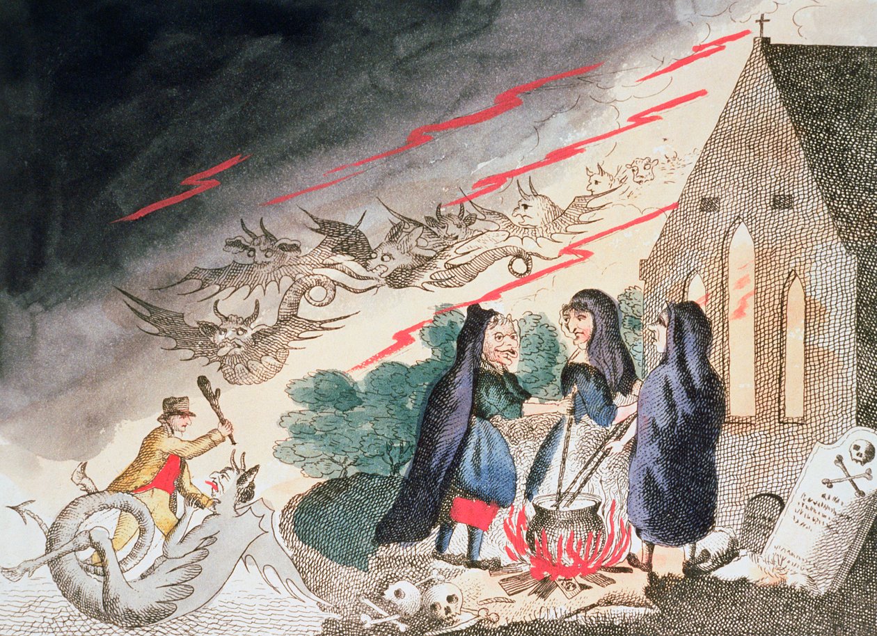 Três bruxas em um cemitério, década de 1790 de Unbekannt