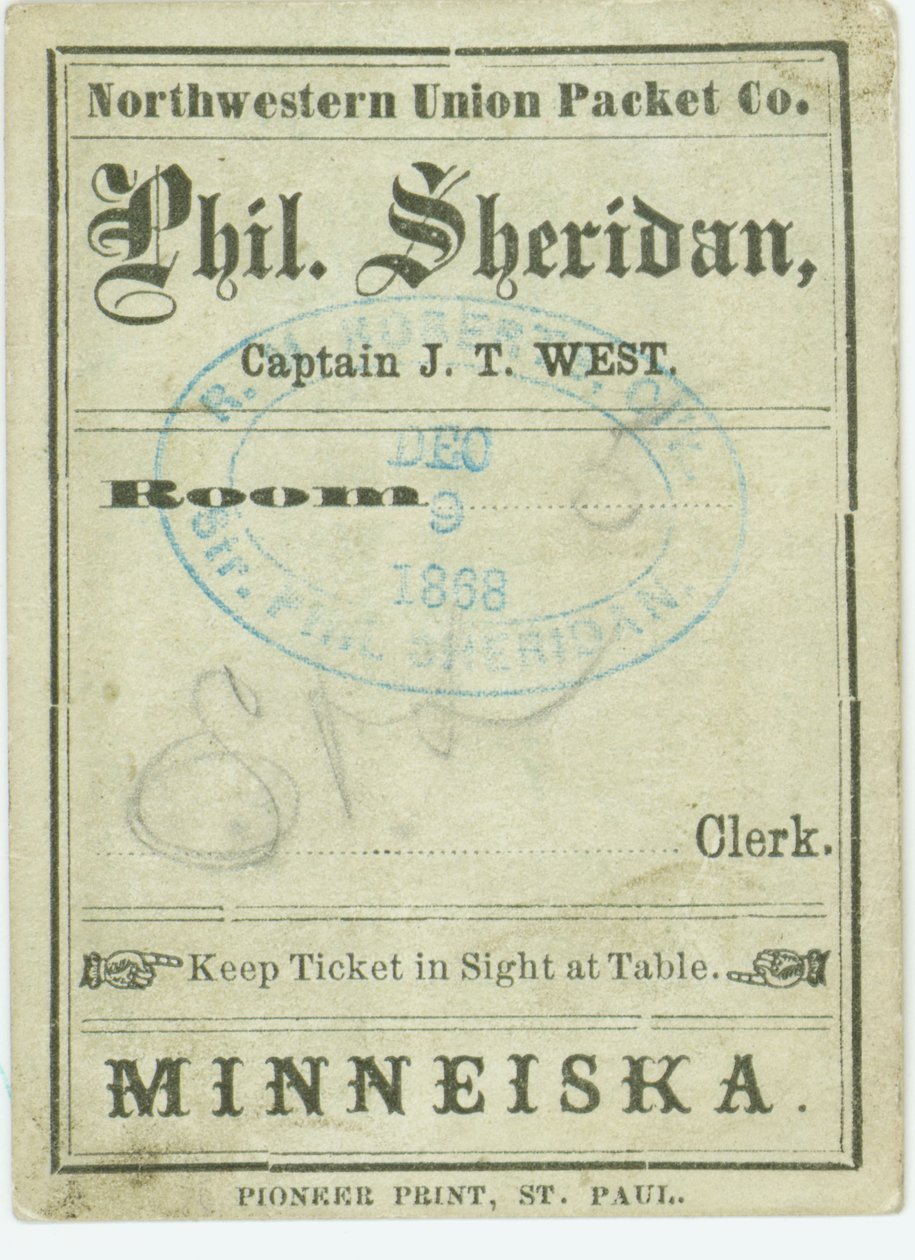 Bilhete para o barco a vapor Phil. Sheridan, 9 de dezembro de 1868 de Unbekannt