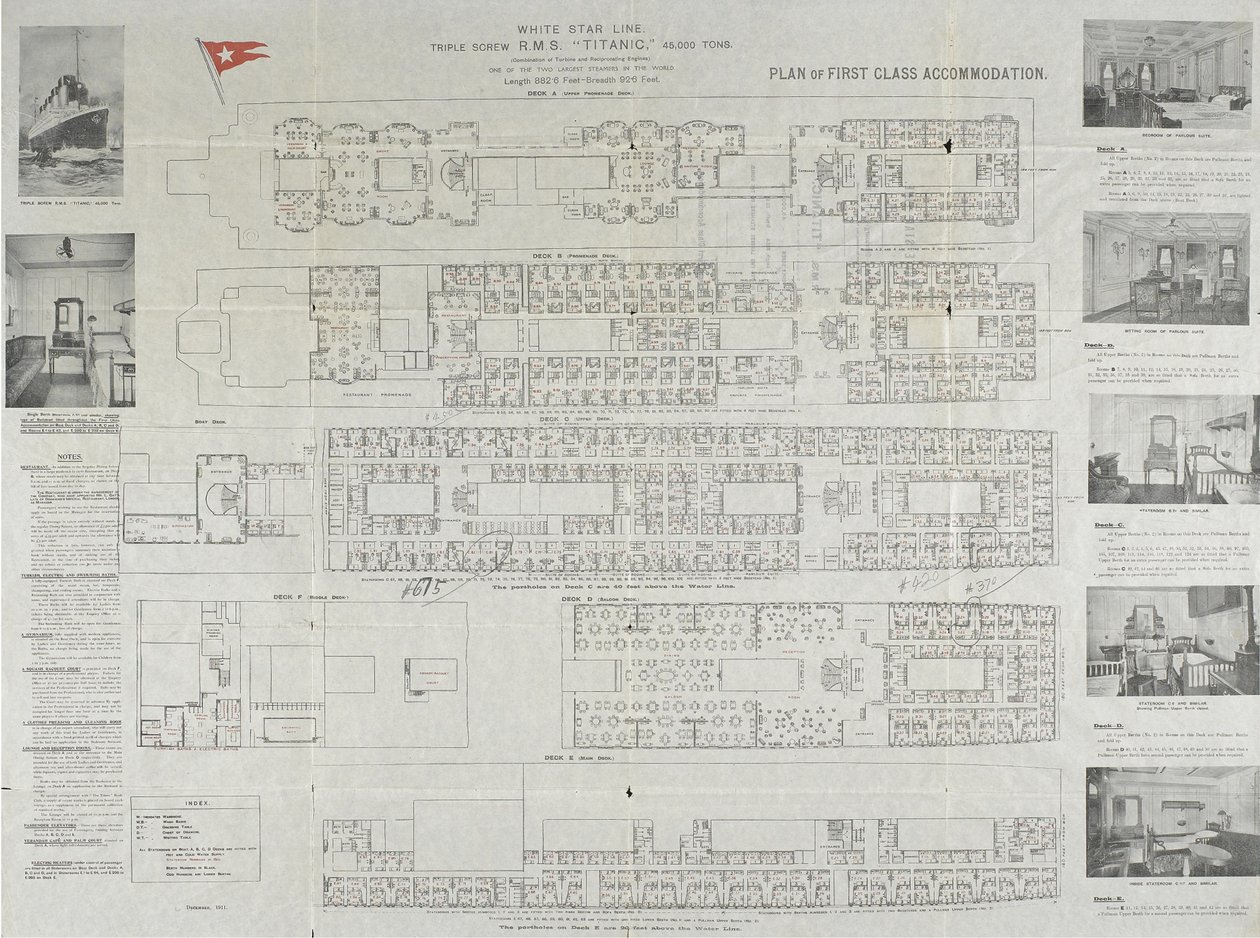 Planta do convés de primeira classe do Titanic, 1911 de Unbekannt
