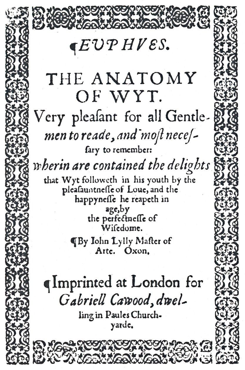 Página de título de John Lylys Euphues ou The Anatomy of Wit, Primeira Edição, 1579, 1942. de Unbekannt