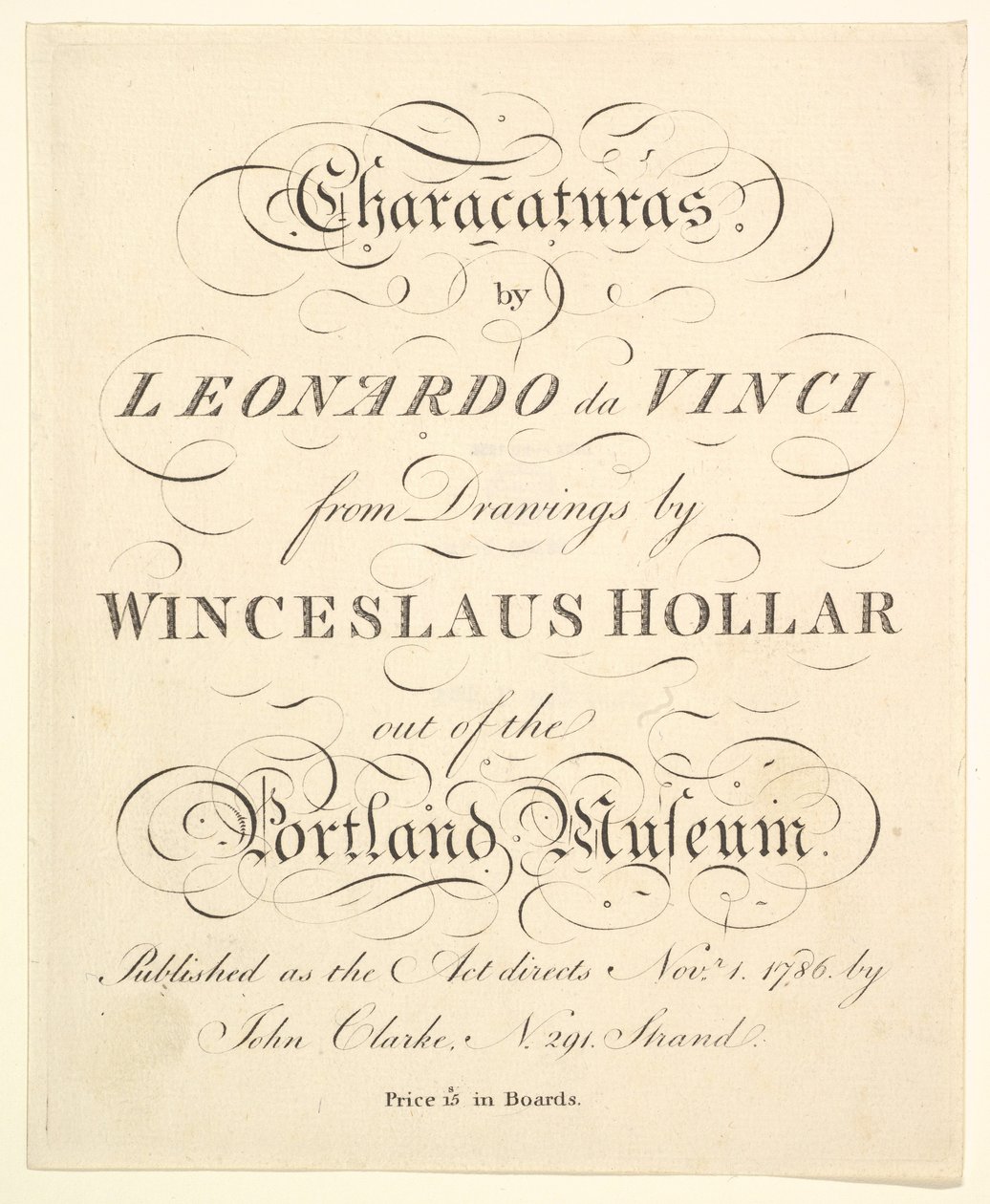 Página de título: Characaturas de Leonardo da Vinci, de Desenhos de Wincelslaus Hollar, de ..., 1786. de Unbekannt