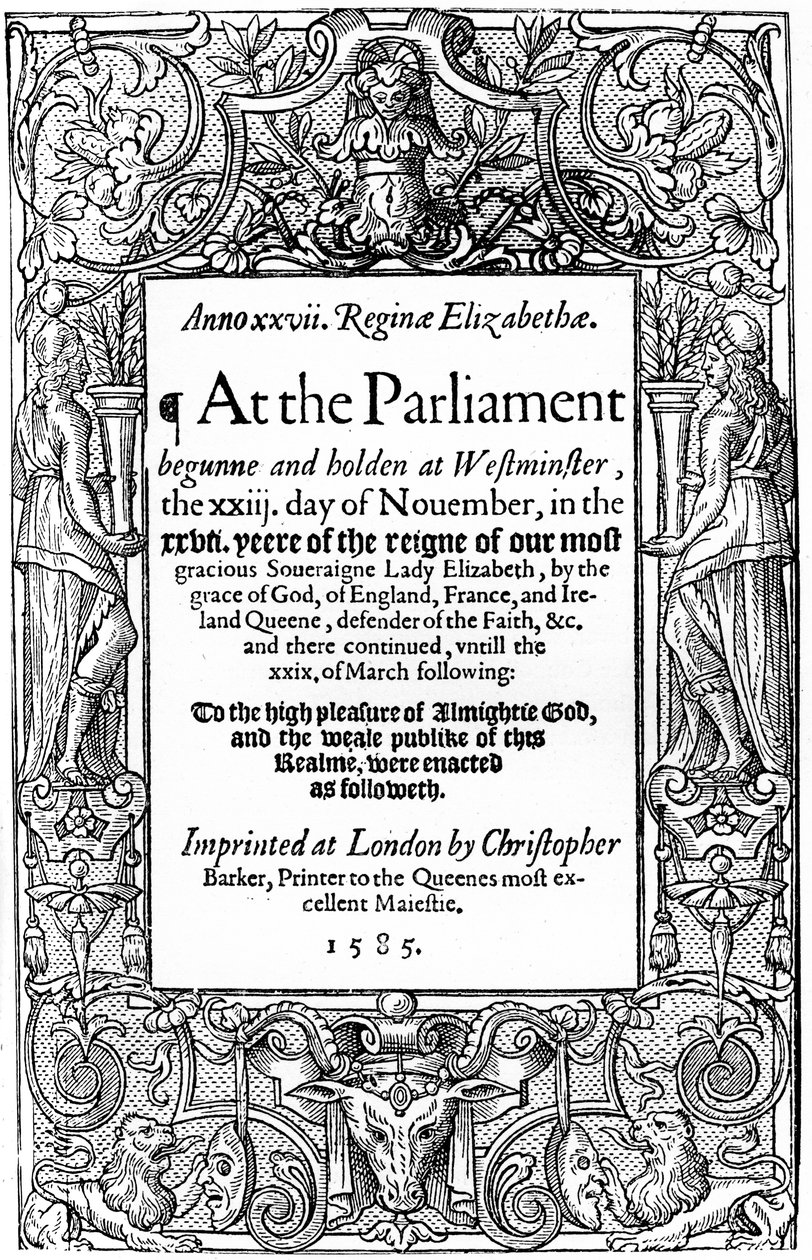 Página de rosto dos Atos do Parlamento, 1585, 1893 de Unbekannt