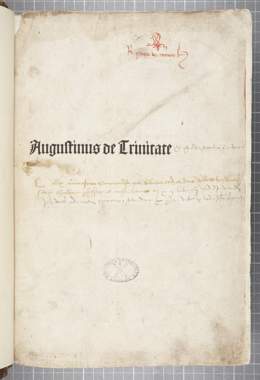 Página de título de De trinitate e De Civitate Dei cum commento, escrito por Agostinho de Hipona (caneta e tinta sobre papel) de Unbekannt