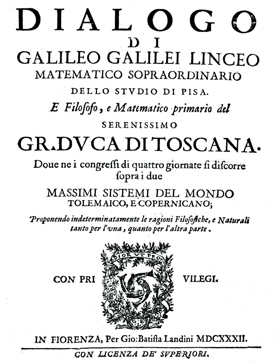 Página de rosto do Dialogo, de Galileo, 1632 de Unbekannt
