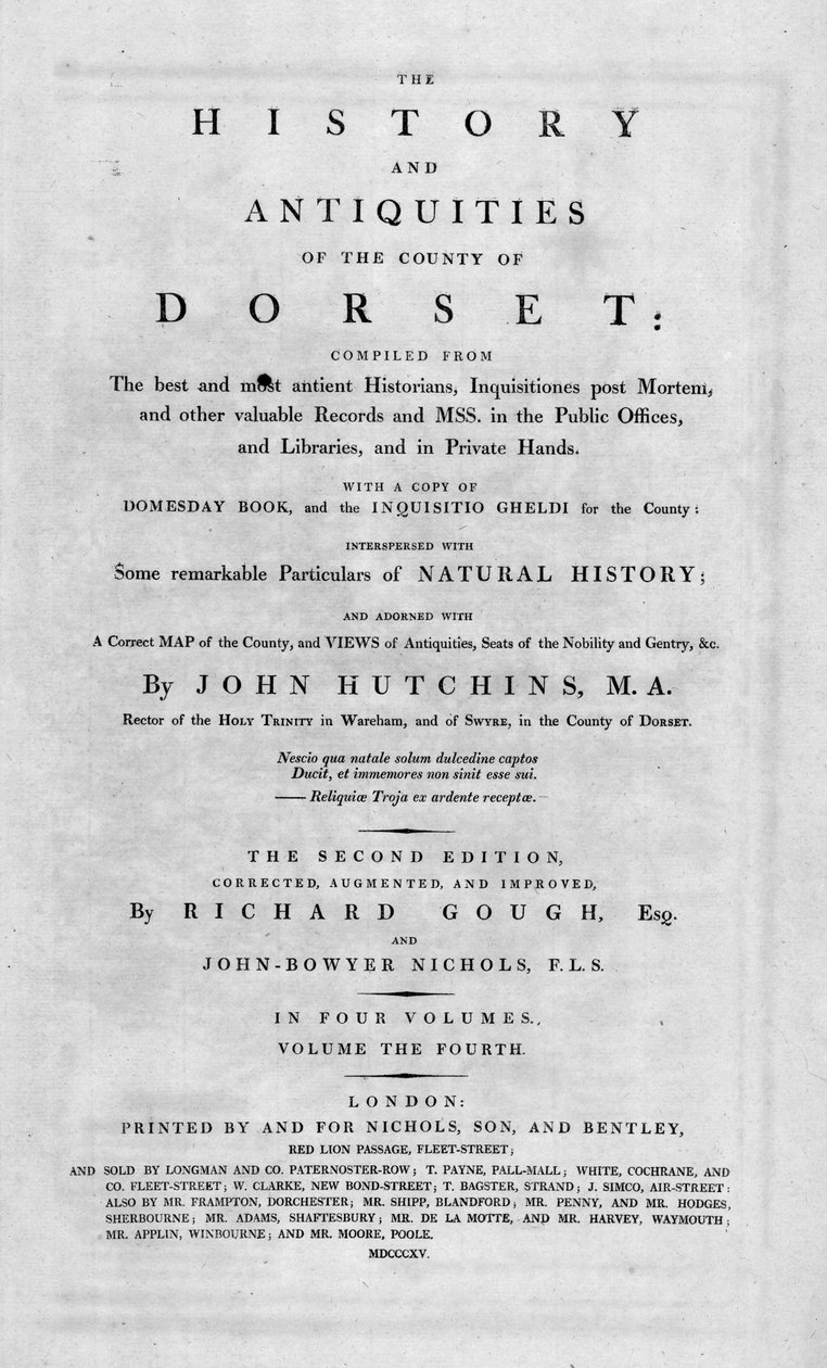 Página de rosto da História e antiguidades do condado de Dorset, 1815. de Unbekannt