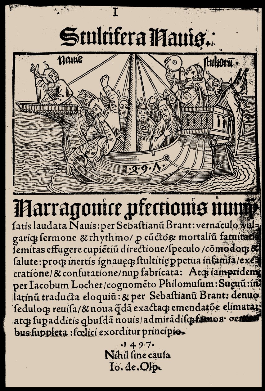Página de rosto do livro Ship of Fools, de Sebastian Brant, 1497. de Unbekannt