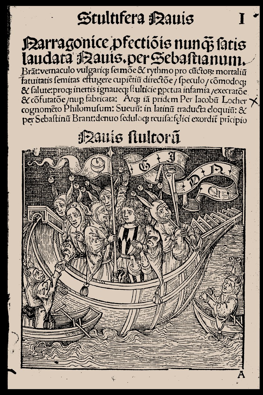 Página de rosto do livro Ship of Fools, de Sebastian Brant, 1497. de Unbekannt