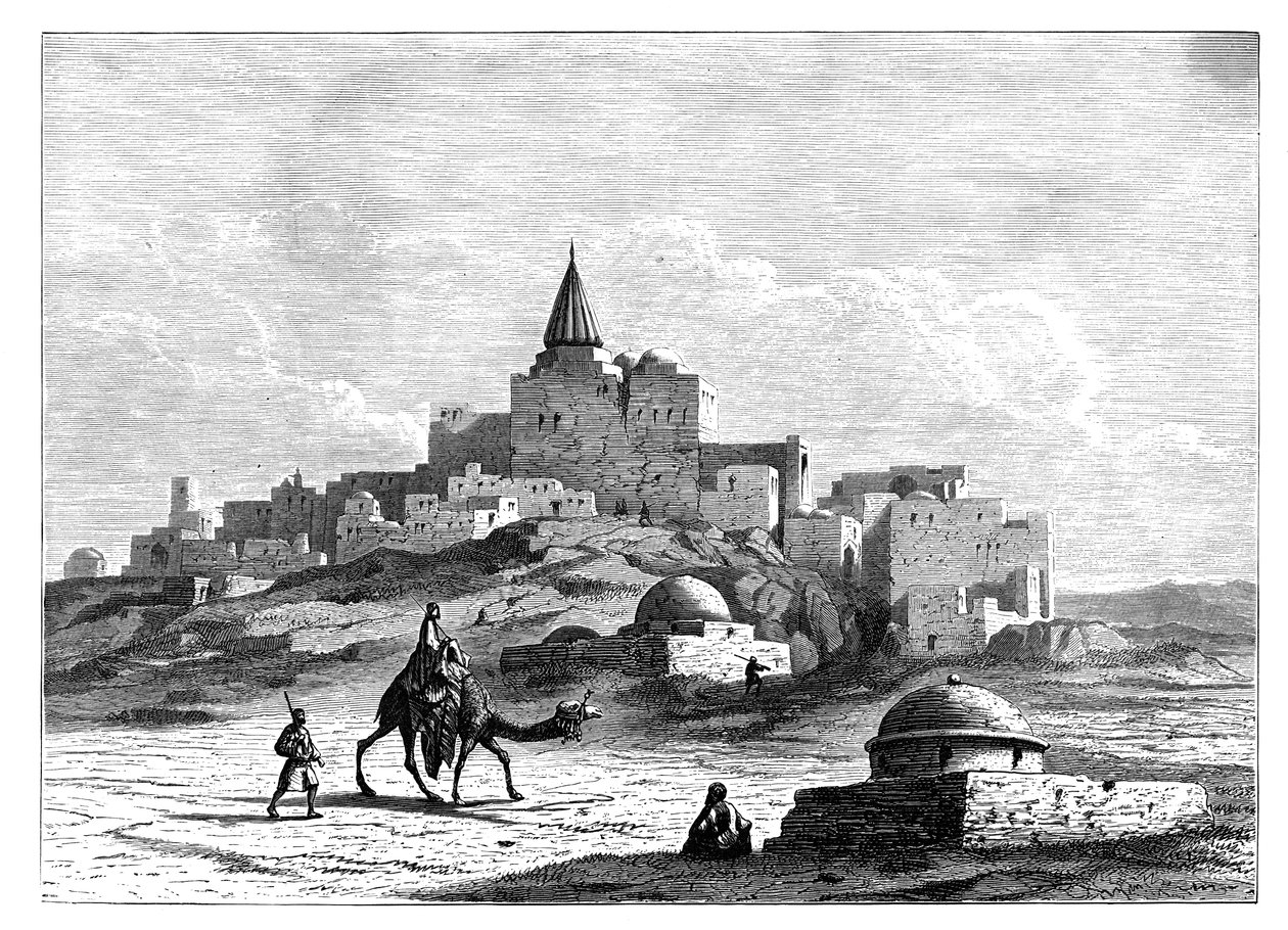 Túmulo de Jonas, perto da mesquita, no monte artificial de Nabbi Yunis, Nínive, Assíria, c1890 de Unbekannt