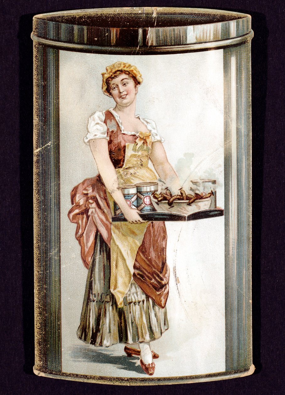 Cartão comercial para Frankfurters enlatados, produzido por Heinrich Bauer de Frankfurt am Main, Alemanha, c1895 de Unbekannt