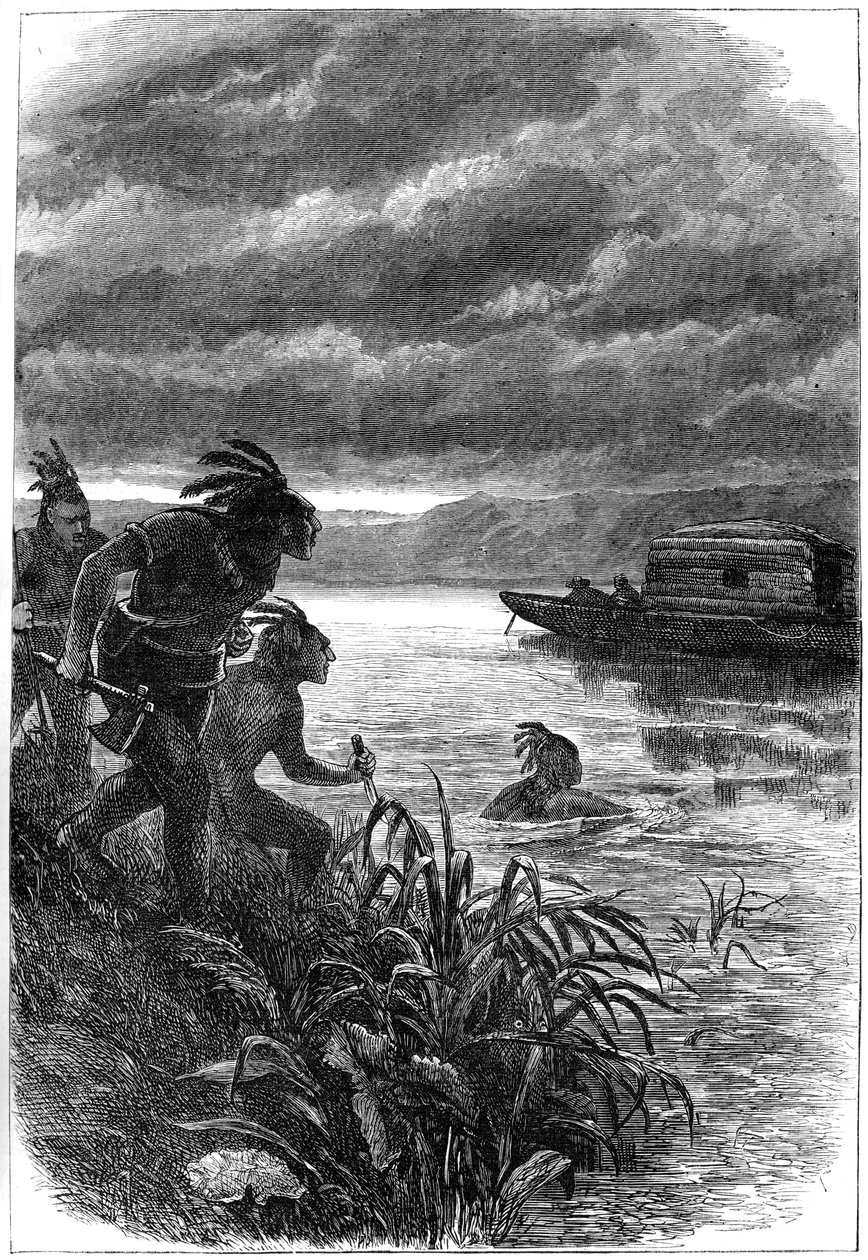 Comerciantes no rio Ohio atacados por nativos americanos, século XVIII c1880 de Unbekannt