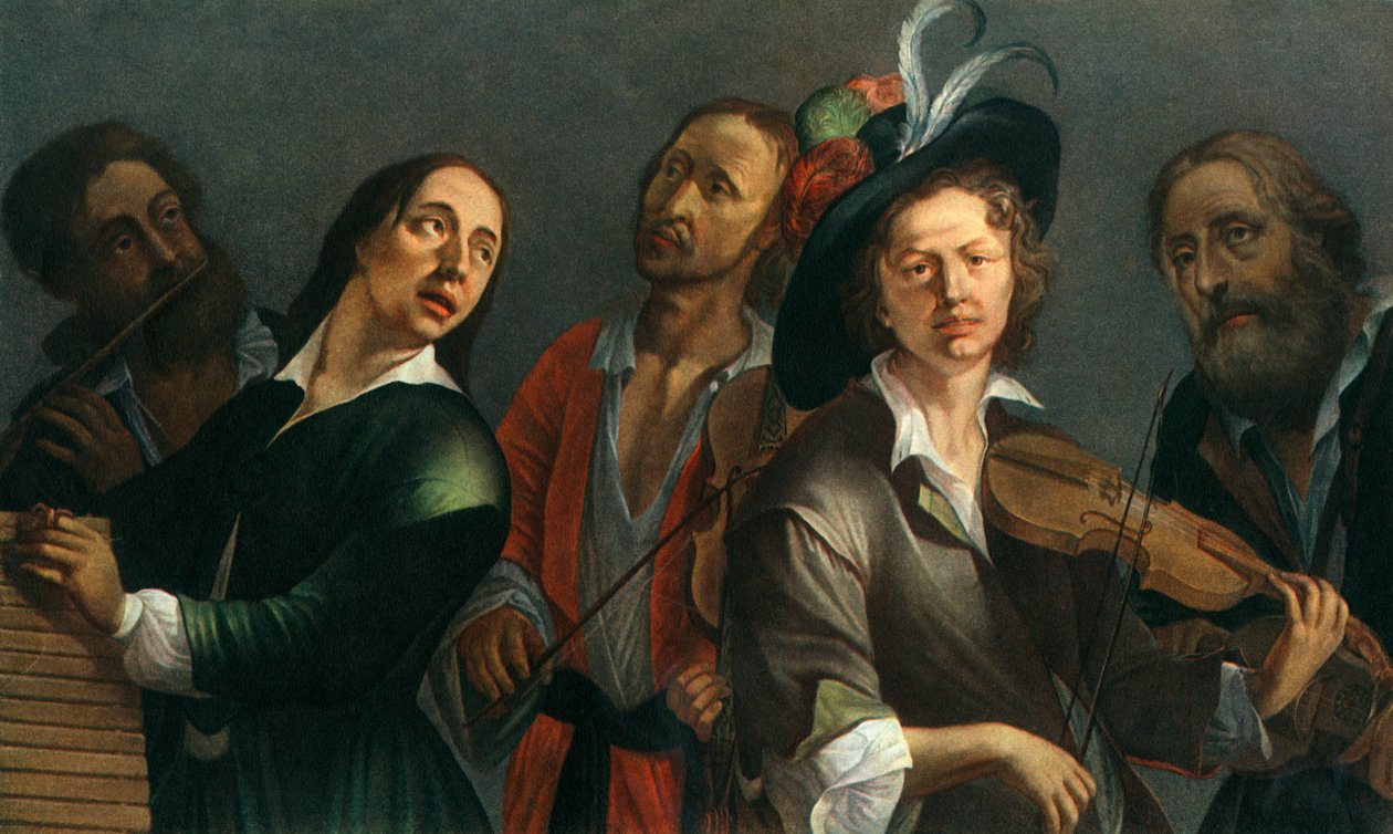 Flauta transversal, xilofone, viola e violino, pintor tcheco desconhecido da segunda metade do violão de Unbekannt