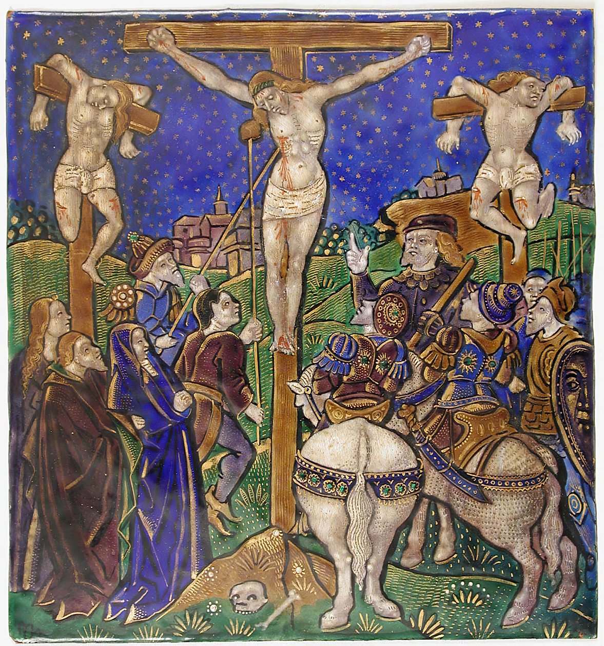 Painel Tríptico com a Crucificação, francês, início do século XVI. de Unbekannt