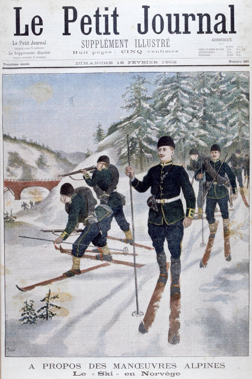 Tropas em esquis em manobras alpinas, Noruega, 1902 de Unbekannt