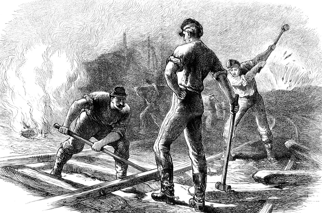 Tropas rasgando uma estrada de ferro, Guerra Civil Americana, 1861-1865 c1880 de Unbekannt