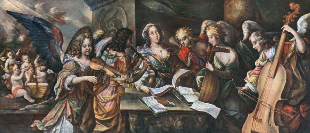 Trombetas, tambor de chaleira, violino, shawm, alaúde e viola da gamba, 1948 de Unbekannt